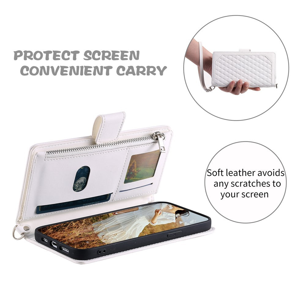 For Motorola Edge 70 5G Wallet Case Rhombus Stitching Line PU Leather Phone Cover with Wrist Strap - White