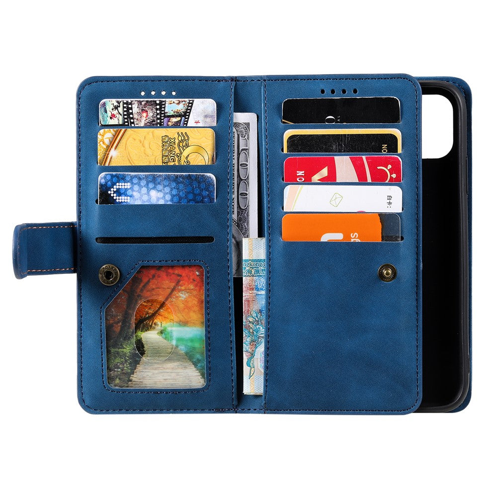 For Motorola Edge 70 5G Case 9 Card Slots Zipper Wallet PU Leather Phone Cover with Wrist Strap - Blue