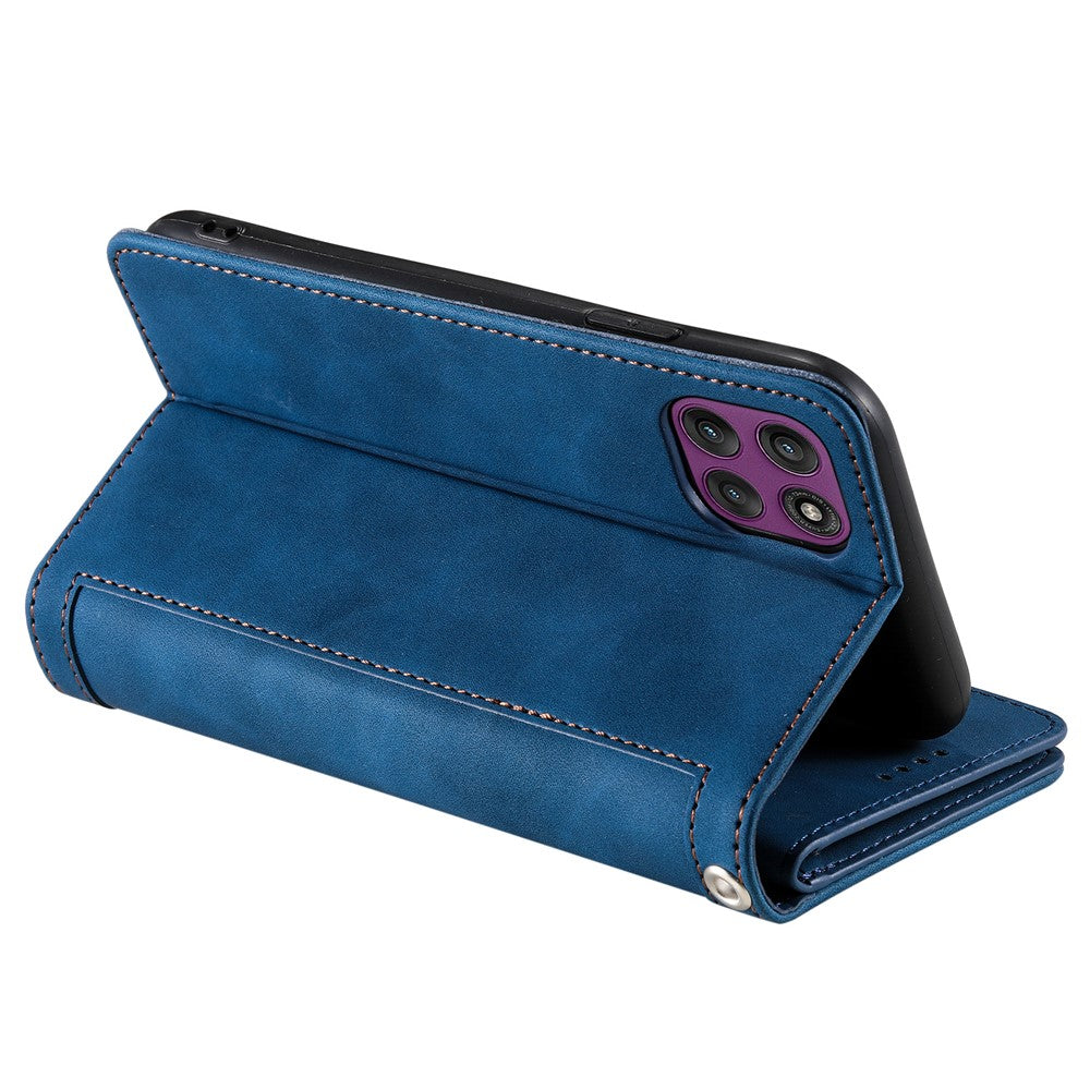 For Motorola Edge 70 5G Case 9 Card Slots Zipper Wallet PU Leather Phone Cover with Wrist Strap - Blue