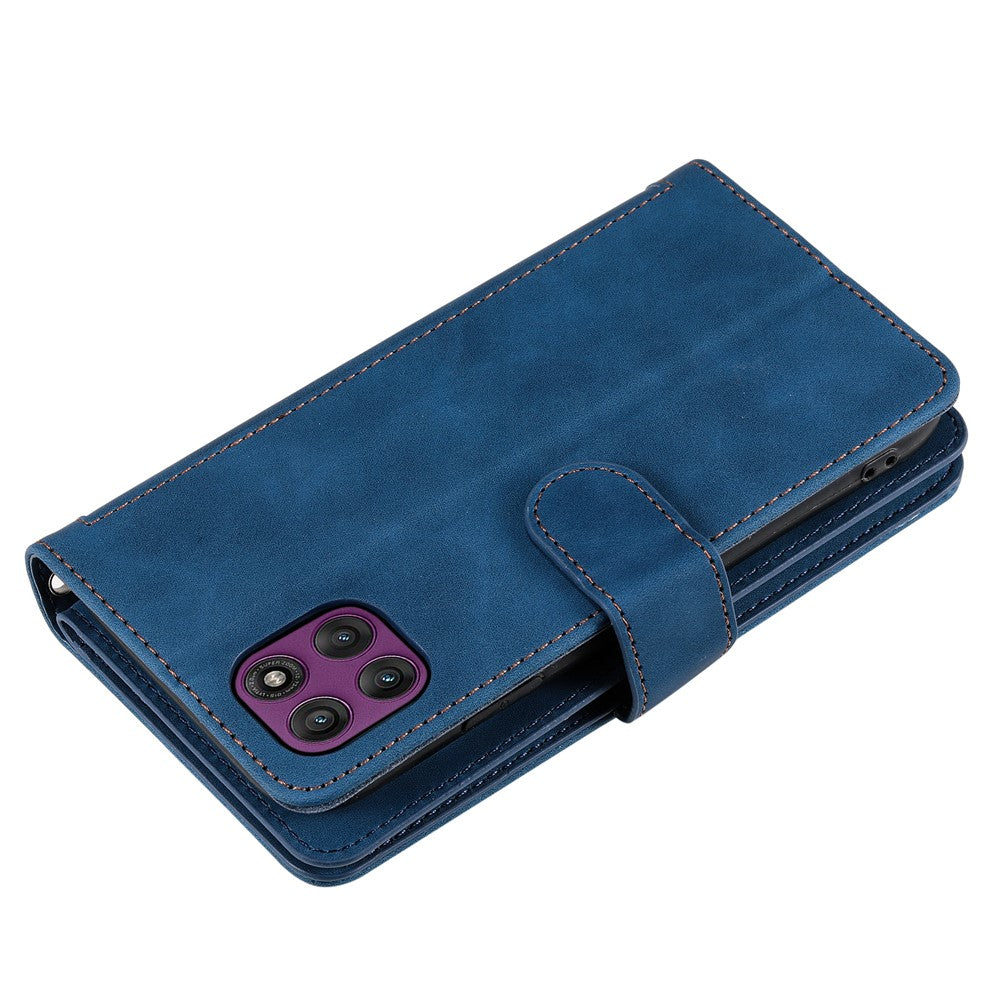 For Motorola Edge 70 5G Case 9 Card Slots Zipper Wallet PU Leather Phone Cover with Wrist Strap - Blue