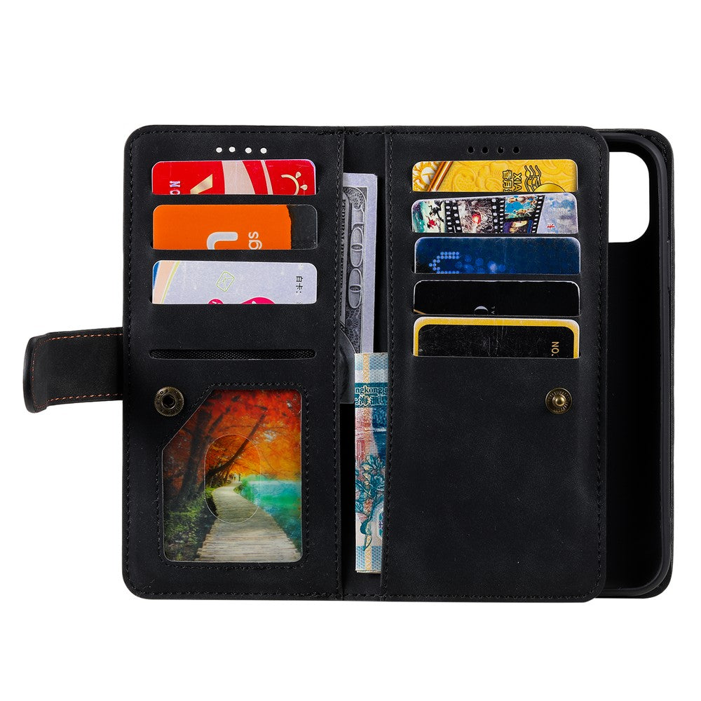 For Motorola Edge 70 5G Case 9 Card Slots Zipper Wallet PU Leather Phone Cover with Wrist Strap - Black