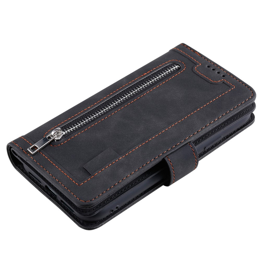For Motorola Edge 70 5G Case 9 Card Slots Zipper Wallet PU Leather Phone Cover with Wrist Strap - Black