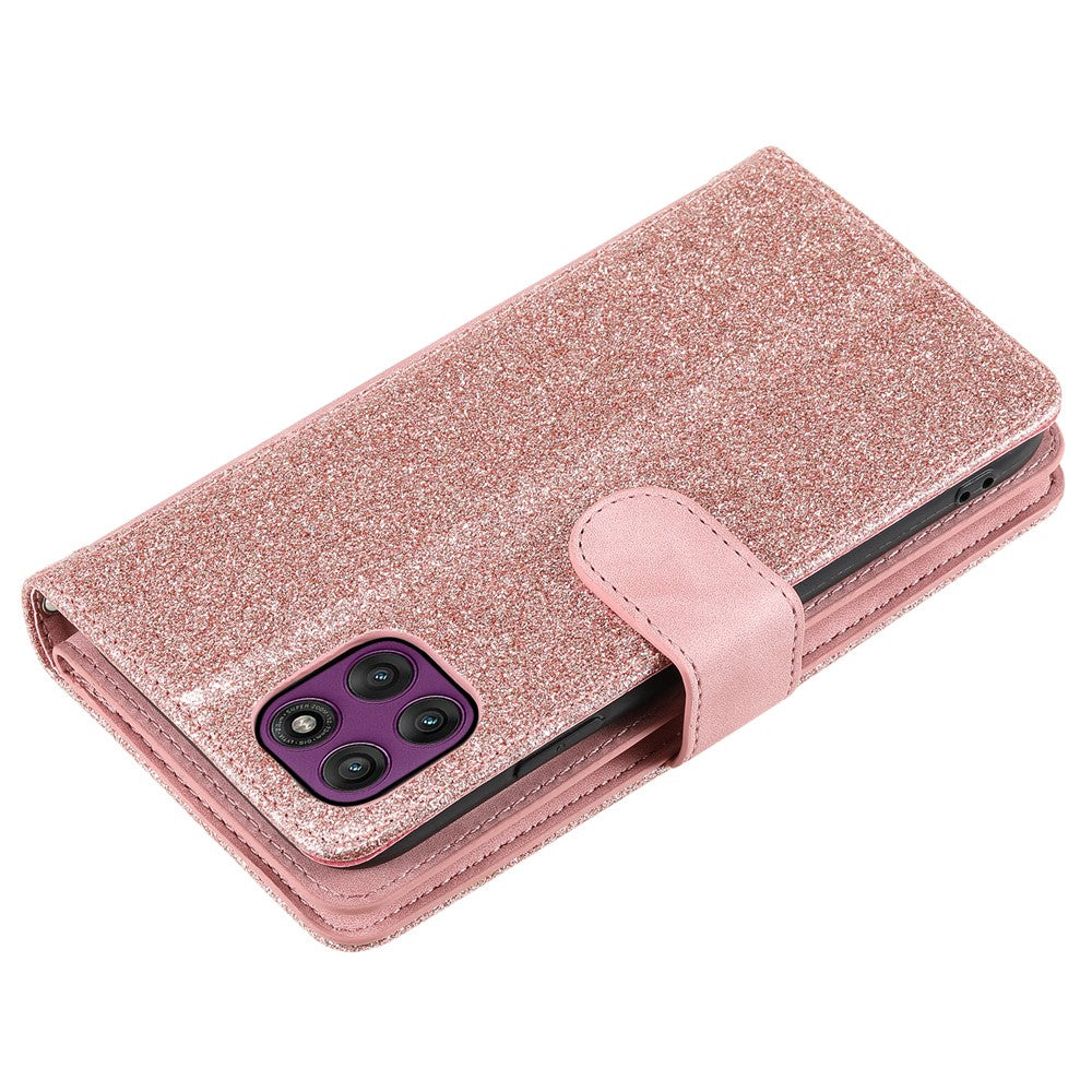 For Motorola Edge 70 5G Case 9 Card Slots Zipper Wallet PU Leather Phone Cover with Wrist Strap - Rose Gold
