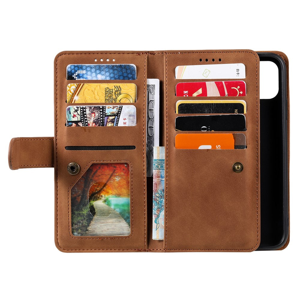 For Motorola Edge 70 5G Case 9 Card Slots Zipper Wallet PU Leather Phone Cover with Wrist Strap - Brown