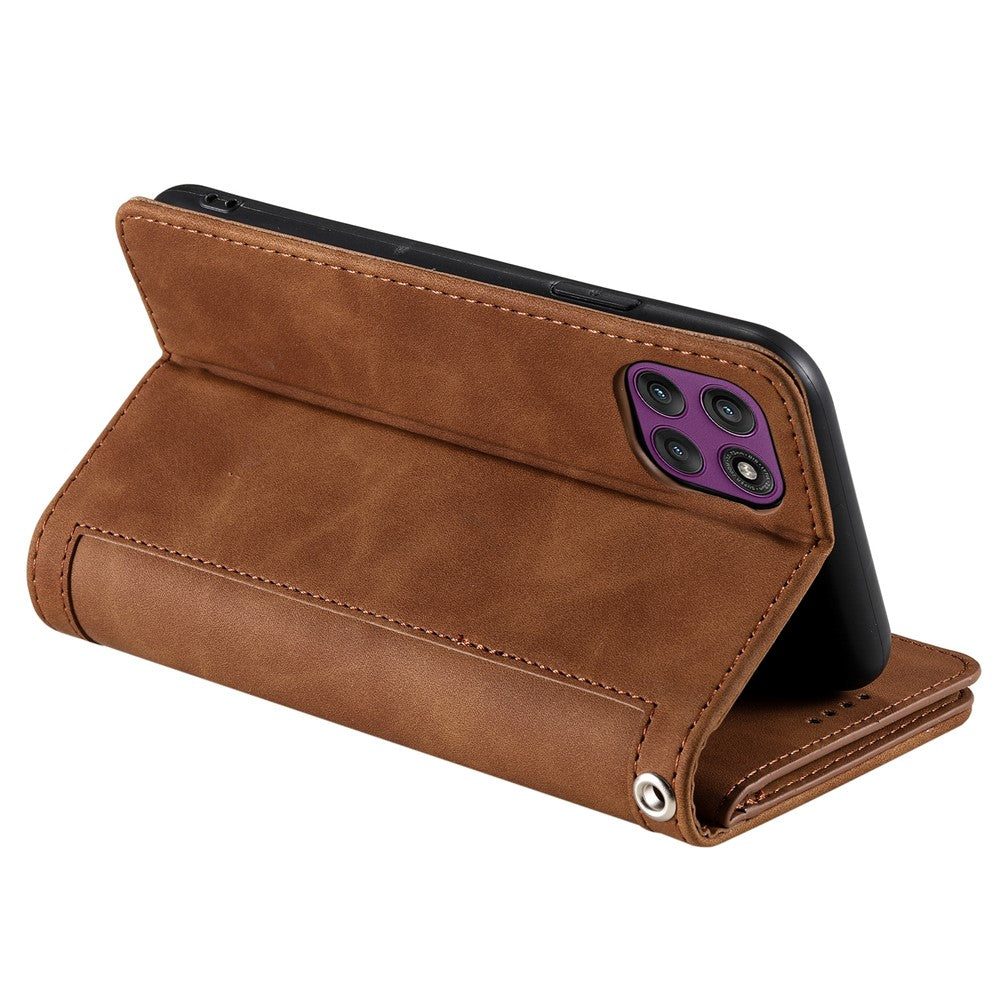 For Motorola Edge 70 5G Case 9 Card Slots Zipper Wallet PU Leather Phone Cover with Wrist Strap - Brown