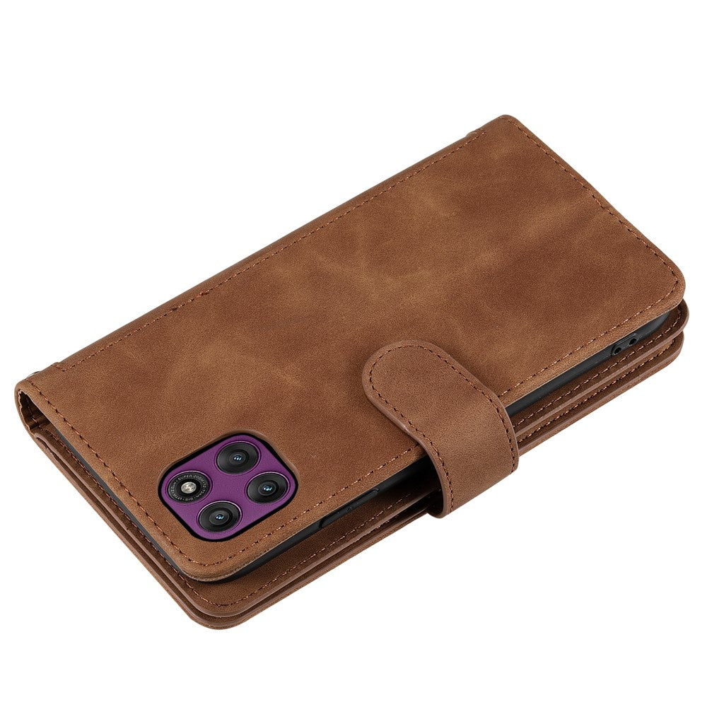 For Motorola Edge 70 5G Case 9 Card Slots Zipper Wallet PU Leather Phone Cover with Wrist Strap - Brown