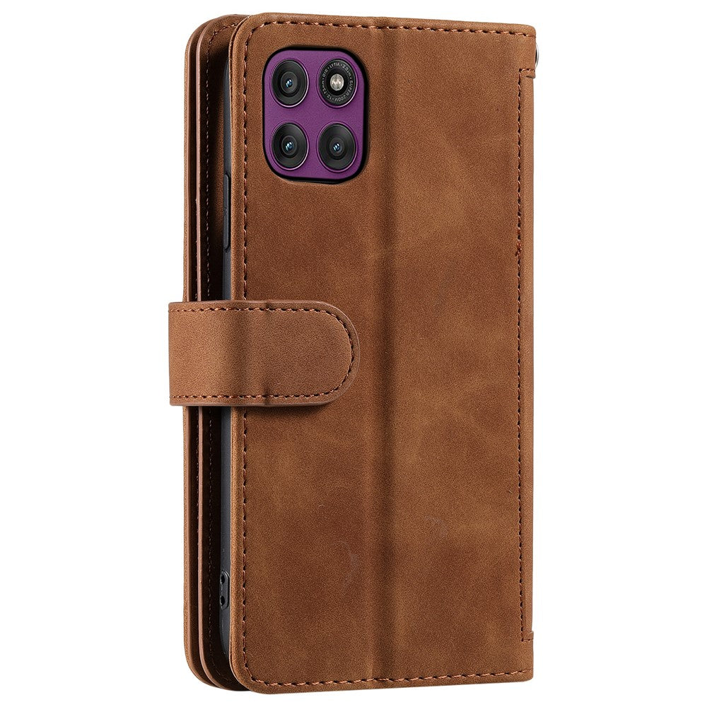 For Motorola Edge 70 5G Case 9 Card Slots Zipper Wallet PU Leather Phone Cover with Wrist Strap - Brown