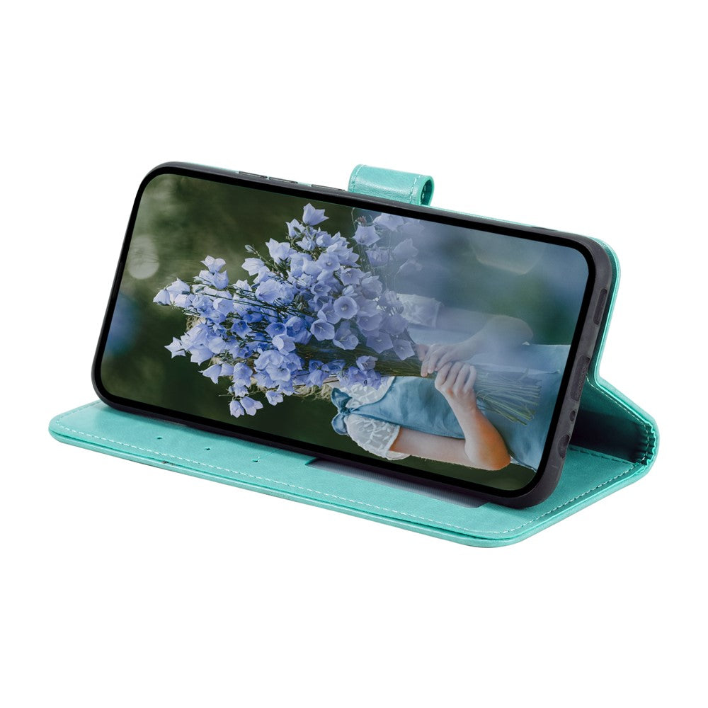 For Motorola Edge 70 5G Stand Case Imprinted Totem PU Leather Wallet Phone Cover with Wrist Strap - Mint Green