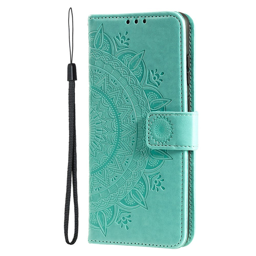 For Motorola Edge 70 5G Stand Case Imprinted Totem PU Leather Wallet Phone Cover with Wrist Strap - Mint Green