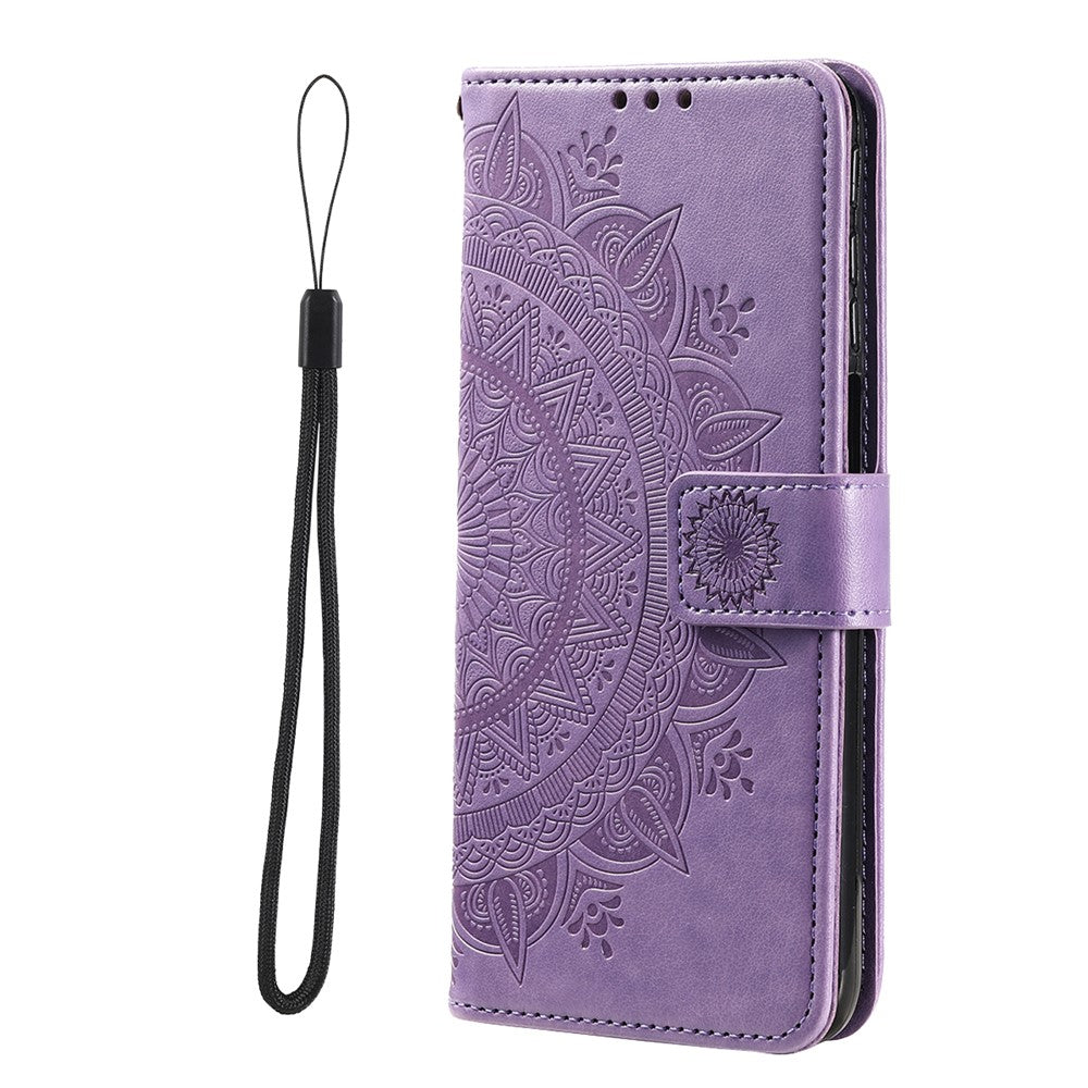 For Motorola Edge 70 5G Stand Case Imprinted Totem PU Leather Wallet Phone Cover with Wrist Strap - Purple