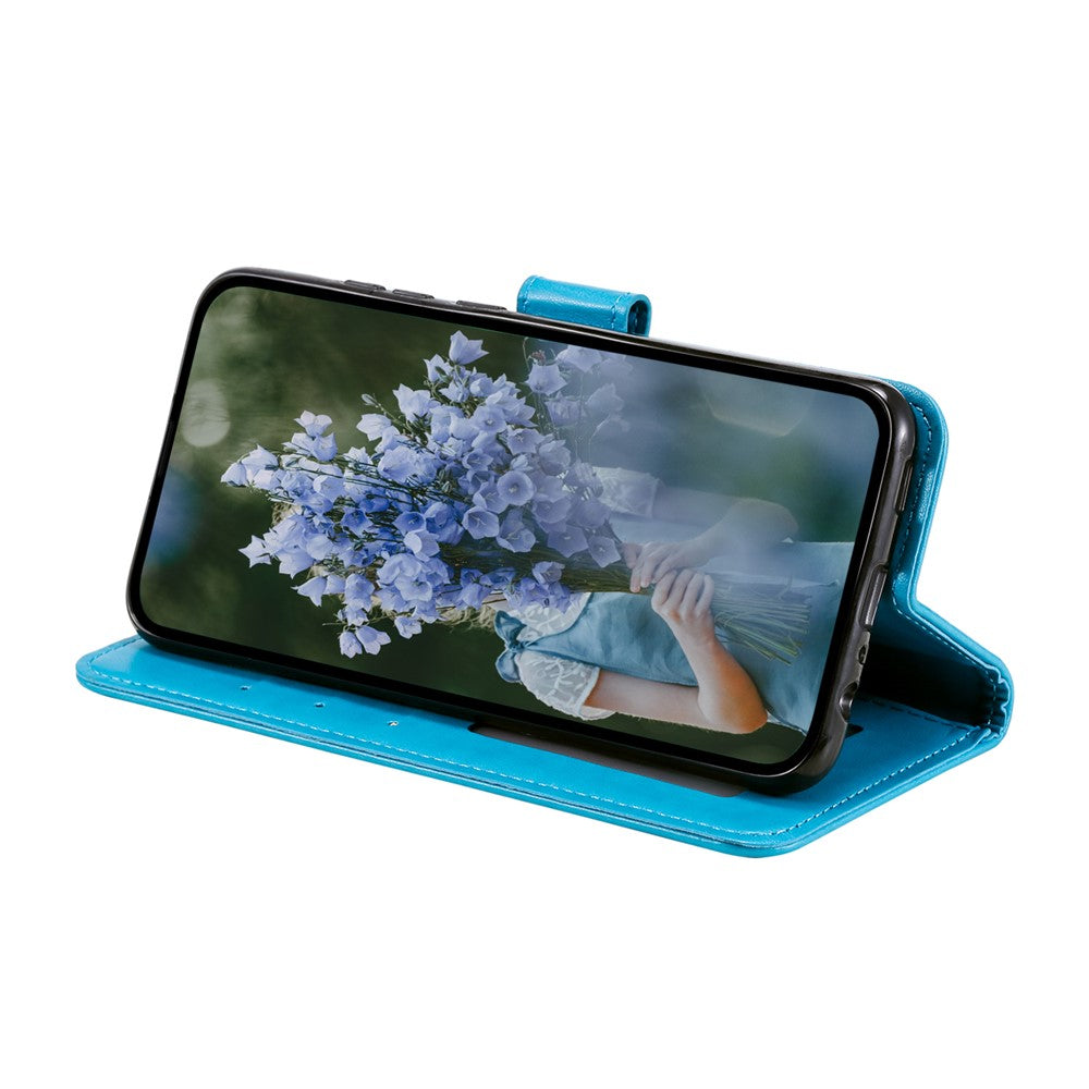 For Motorola Edge 70 5G Stand Case Imprinted Totem PU Leather Wallet Phone Cover with Wrist Strap - Blue