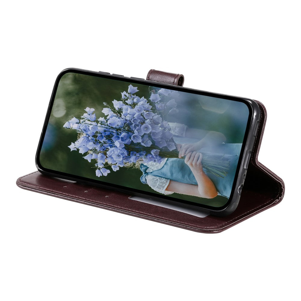 For Motorola Edge 70 5G Stand Case Imprinted Totem PU Leather Wallet Phone Cover with Wrist Strap - Brown