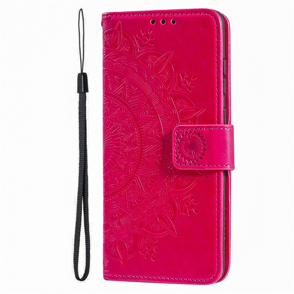 For Motorola Edge 70 5G Stand Case Imprinted Totem PU Leather Wallet Phone Cover with Wrist Strap - Rose