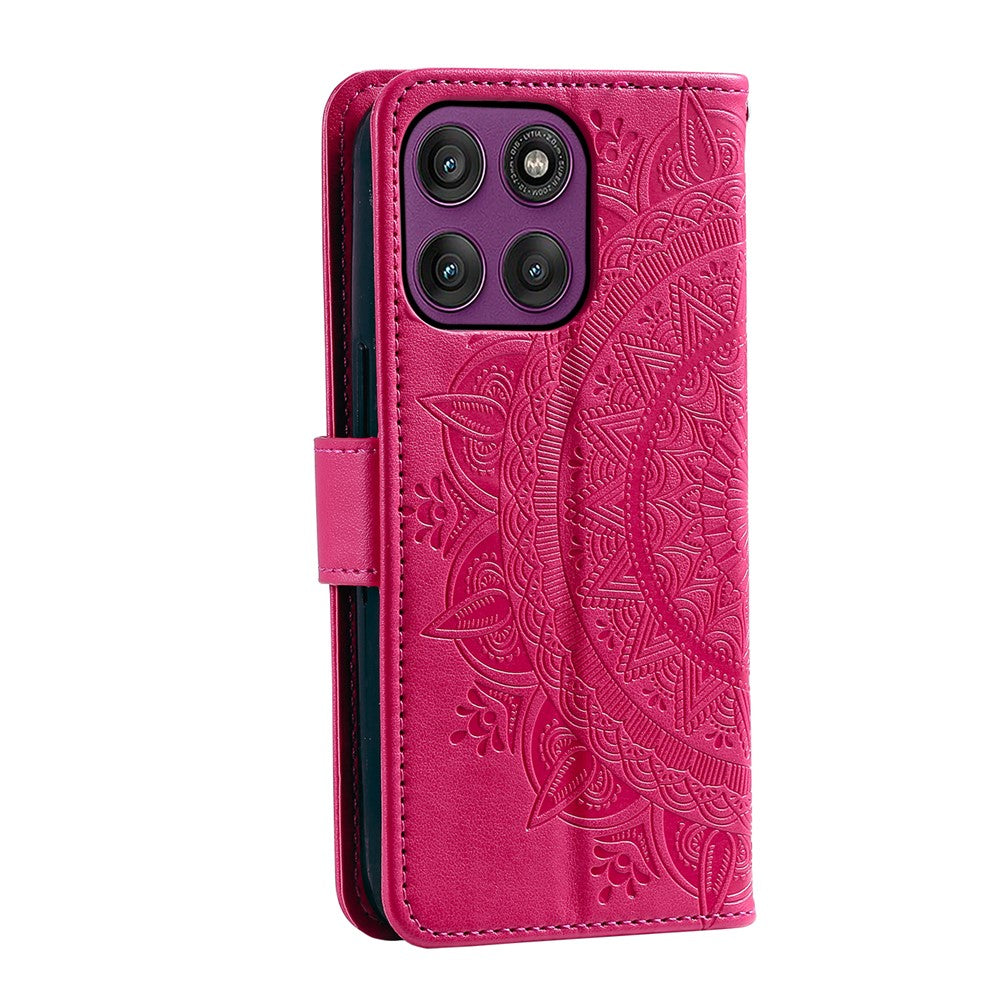 For Motorola Edge 70 5G Stand Case Imprinted Totem PU Leather Wallet Phone Cover with Wrist Strap - Rose
