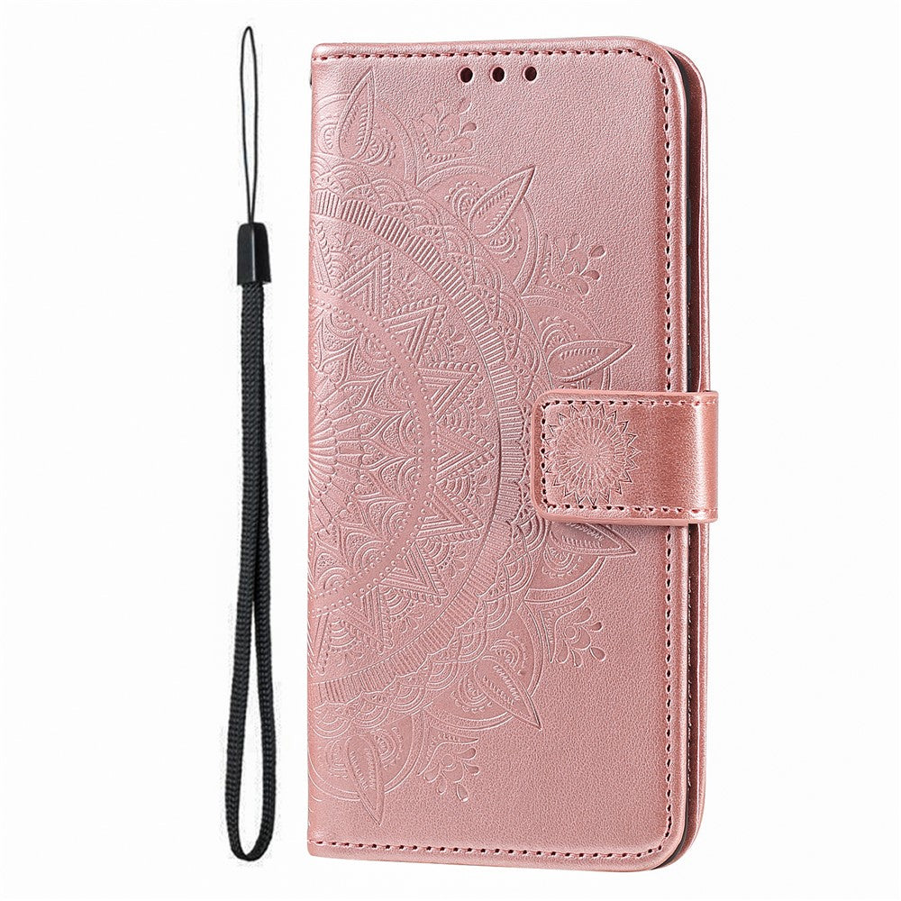 For Motorola Edge 70 5G Stand Case Imprinted Totem PU Leather Wallet Phone Cover with Wrist Strap - Rose Gold