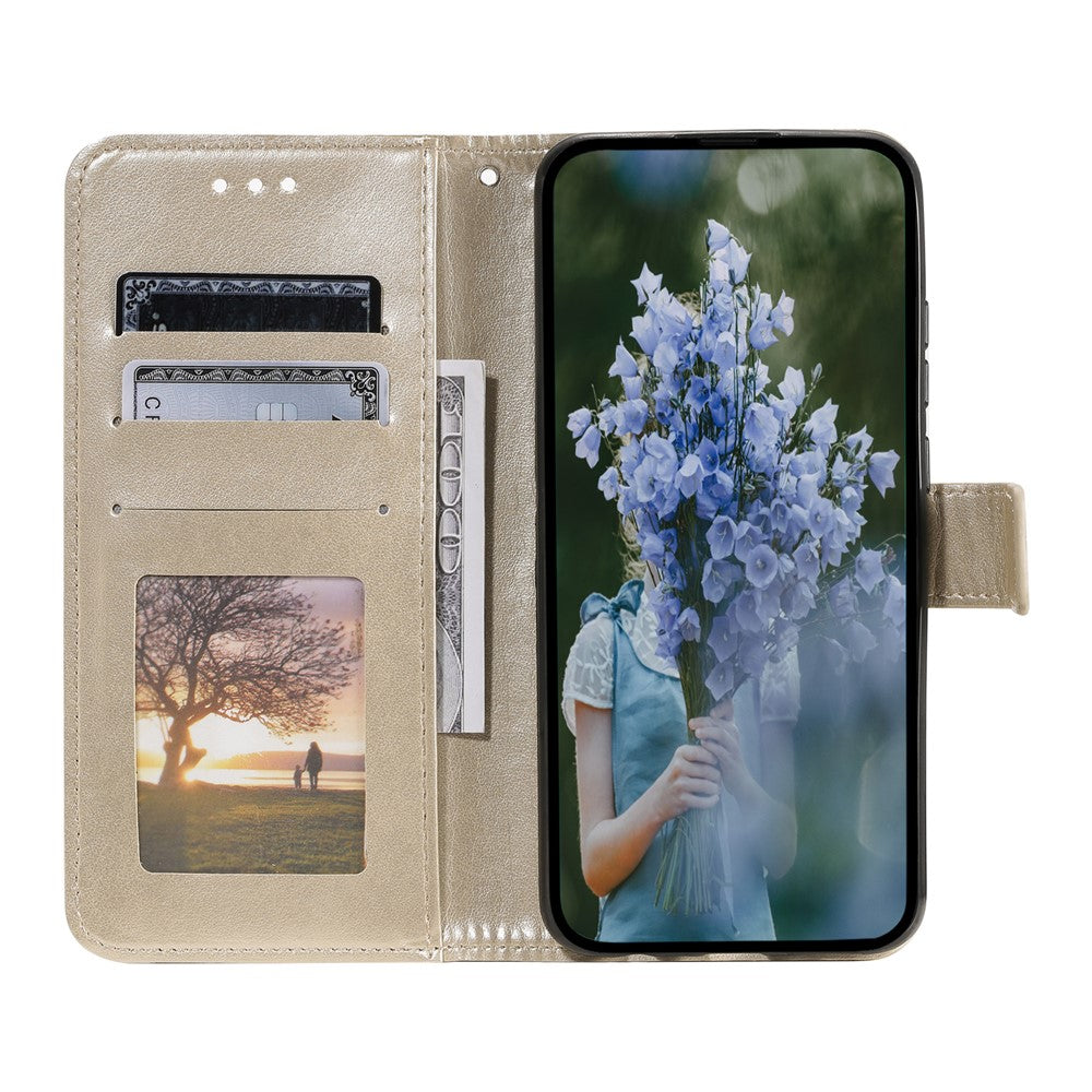 For Motorola Edge 70 5G Stand Case Imprinted Totem PU Leather Wallet Phone Cover with Wrist Strap - Gold