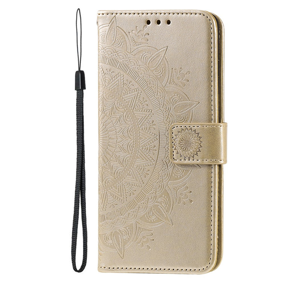 For Motorola Edge 70 5G Stand Case Imprinted Totem PU Leather Wallet Phone Cover with Wrist Strap - Gold