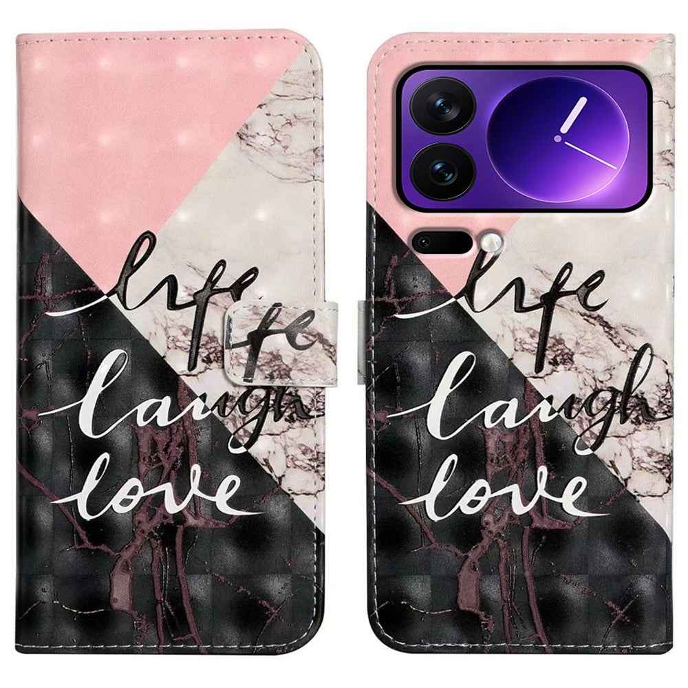 Phone Case For Xiaomi 17 Pro 3D Creative Pattern PU Leather Stand Cover - Tri-Color Marble