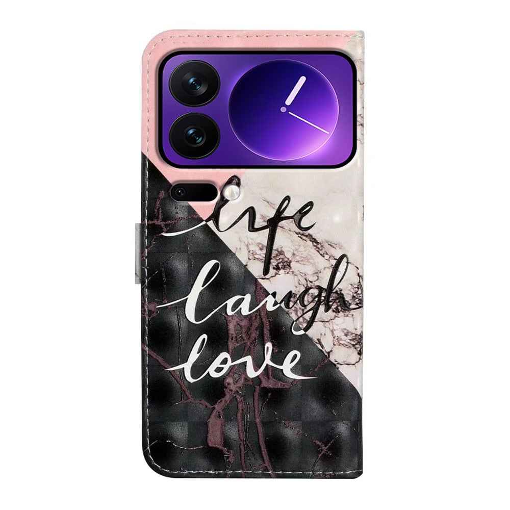 Phone Case For Xiaomi 17 Pro 3D Creative Pattern PU Leather Stand Cover - Tri-Color Marble