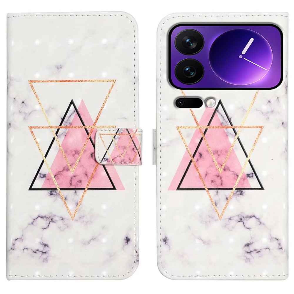 Phone Case For Xiaomi 17 Pro 3D Creative Pattern PU Leather Stand Cover - Triangle Marble