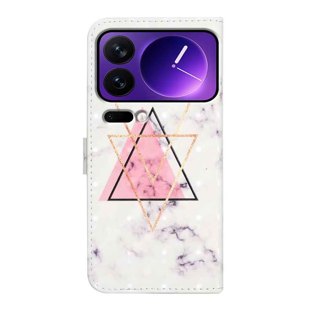 Phone Case For Xiaomi 17 Pro 3D Creative Pattern PU Leather Stand Cover - Triangle Marble