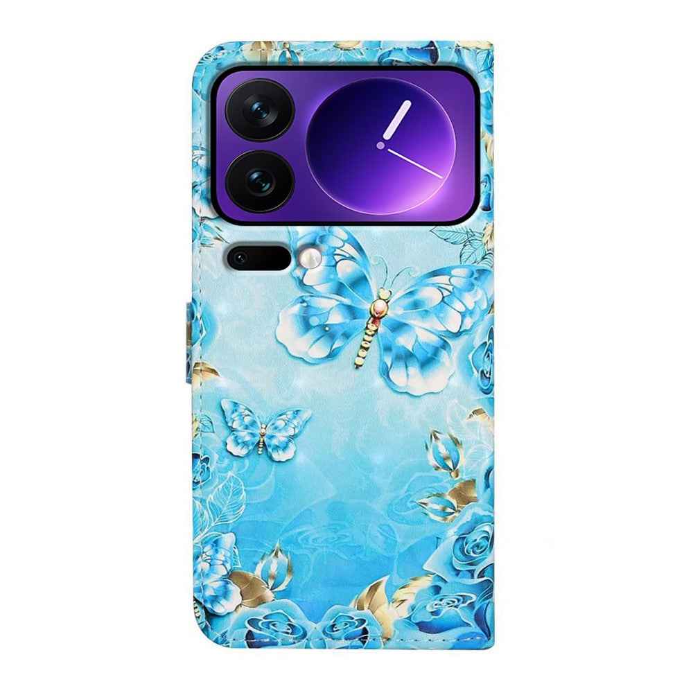 Phone Case For Xiaomi 17 Pro 3D Creative Pattern PU Leather Stand Cover - Blue Butterfly