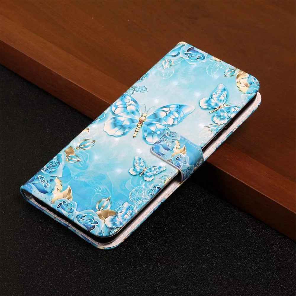 Phone Case For Xiaomi 17 Pro 3D Creative Pattern PU Leather Stand Cover - Blue Butterfly