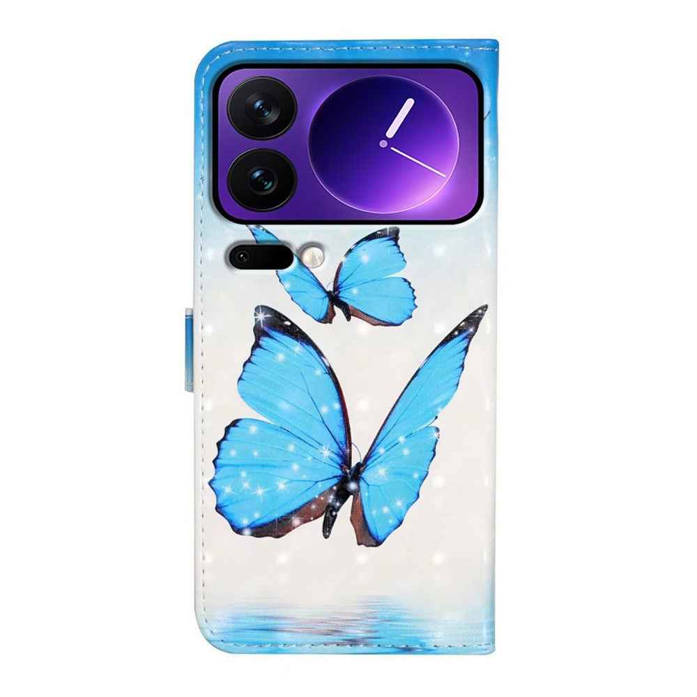 Phone Case For Xiaomi 17 Pro 3D Creative Pattern PU Leather Stand Cover - Three Butterflies