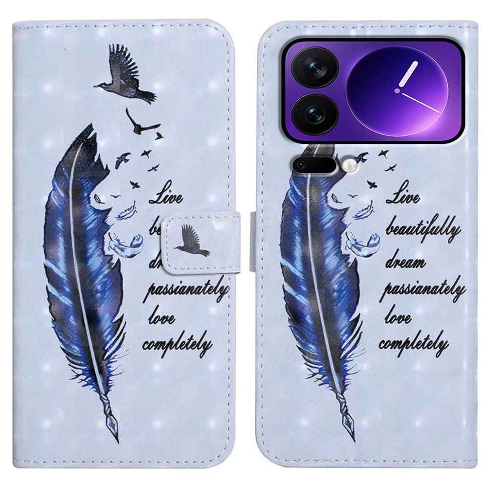 Phone Case For Xiaomi 17 Pro 3D Creative Pattern PU Leather Stand Cover - Blue Feather