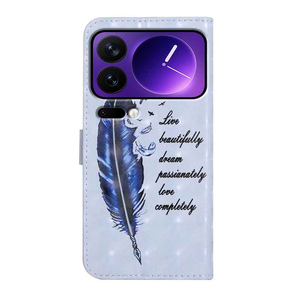 Phone Case For Xiaomi 17 Pro 3D Creative Pattern PU Leather Stand Cover - Blue Feather