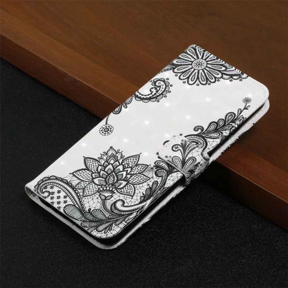 Phone Case For Xiaomi 17 Pro 3D Creative Pattern PU Leather Stand Cover - Lace Flower