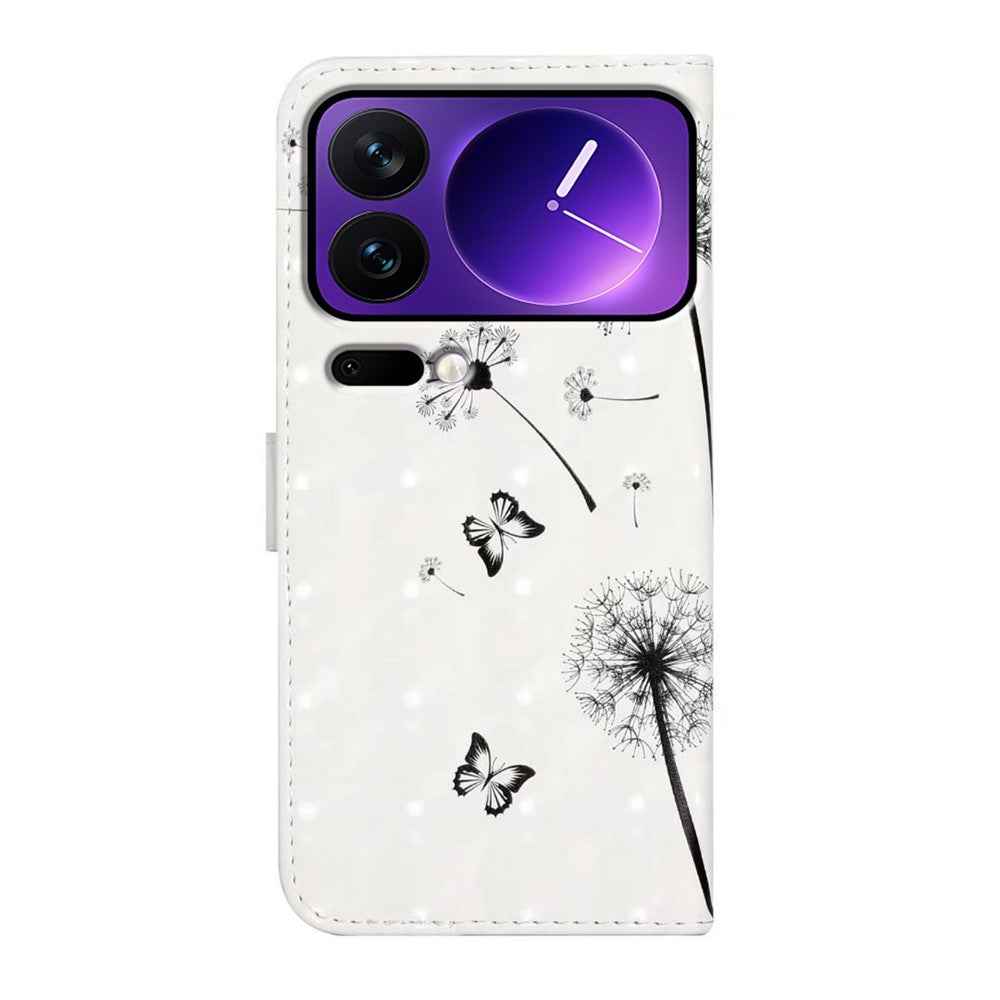 Phone Case For Xiaomi 17 Pro 3D Creative Pattern PU Leather Stand Cover - Kids and Dandelion