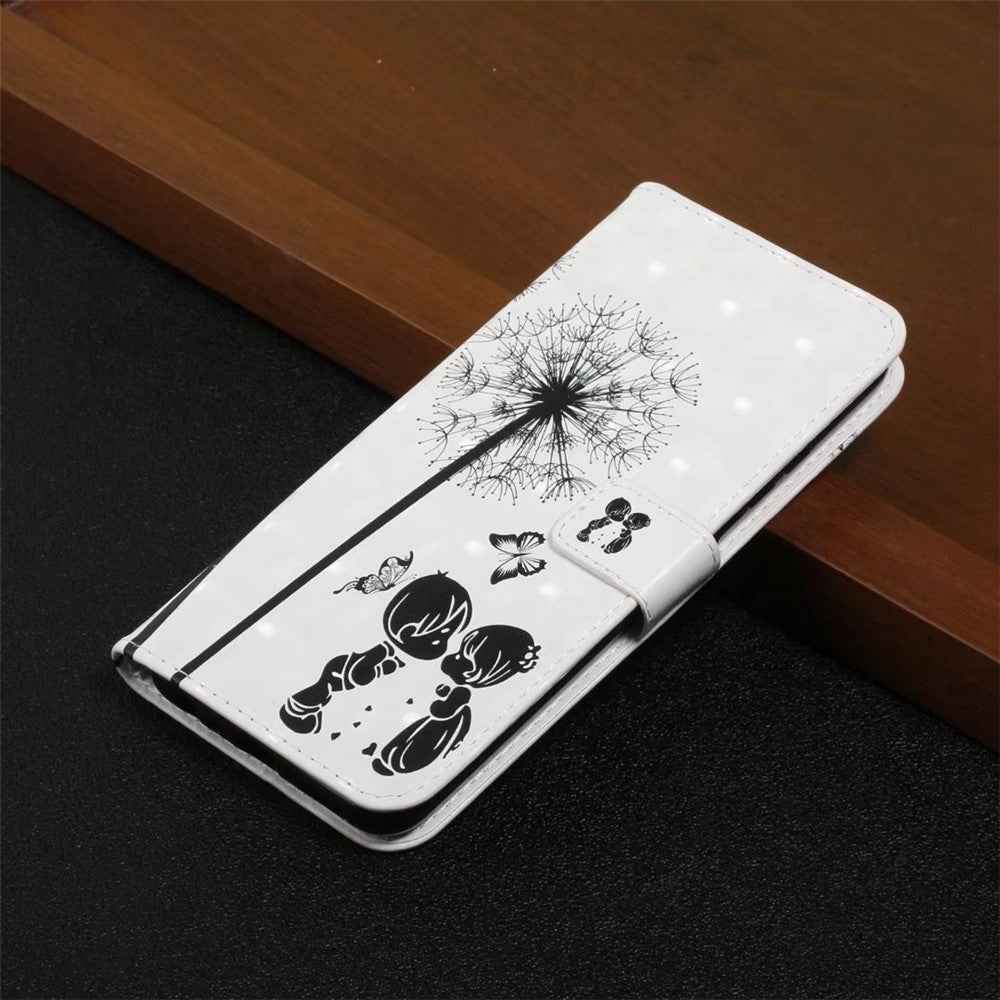 Phone Case For Xiaomi 17 Pro 3D Creative Pattern PU Leather Stand Cover - Kids and Dandelion