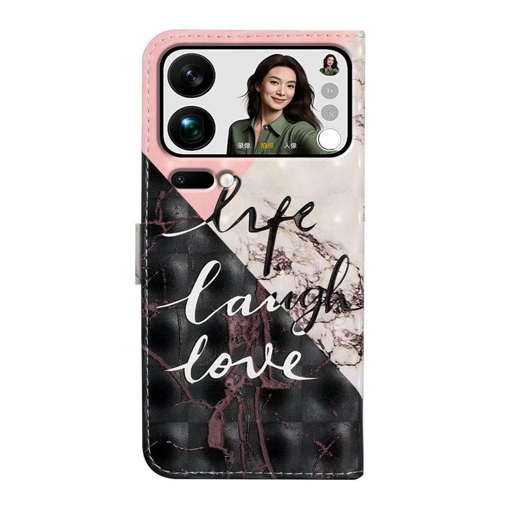 Phone Case For Xiaomi 17 Pro Max 3D Creative Pattern PU Leather Stand Cover - Tri-Color Marble