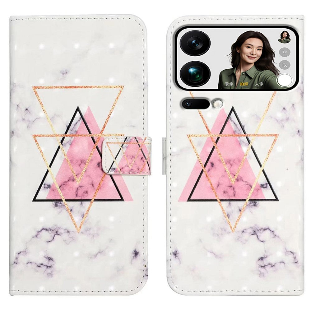 Phone Case For Xiaomi 17 Pro Max 3D Creative Pattern PU Leather Stand Cover - Triangle Marble