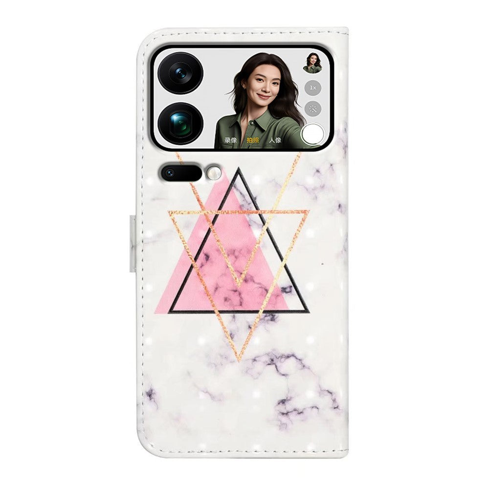 Phone Case For Xiaomi 17 Pro Max 3D Creative Pattern PU Leather Stand Cover - Triangle Marble