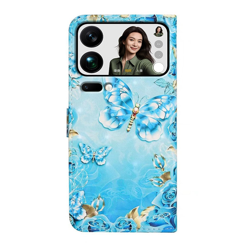 Phone Case For Xiaomi 17 Pro Max 3D Creative Pattern PU Leather Stand Cover - Blue Butterfly