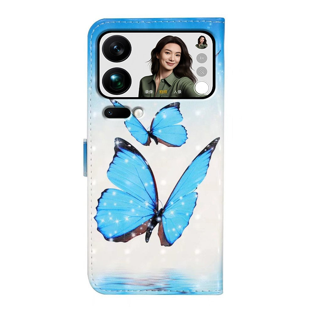 Phone Case For Xiaomi 17 Pro Max 3D Creative Pattern PU Leather Stand Cover - Three Butterflies