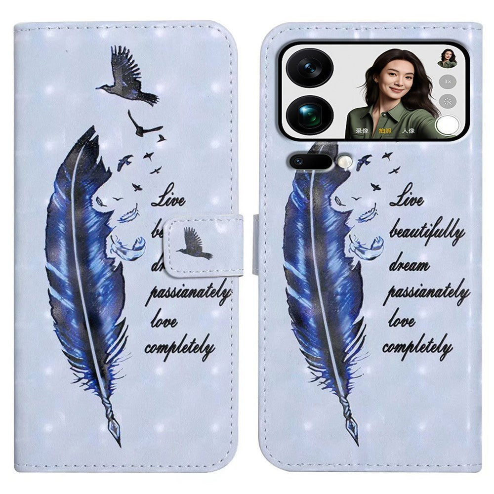 Phone Case For Xiaomi 17 Pro Max 3D Creative Pattern PU Leather Stand Cover - Blue Feather