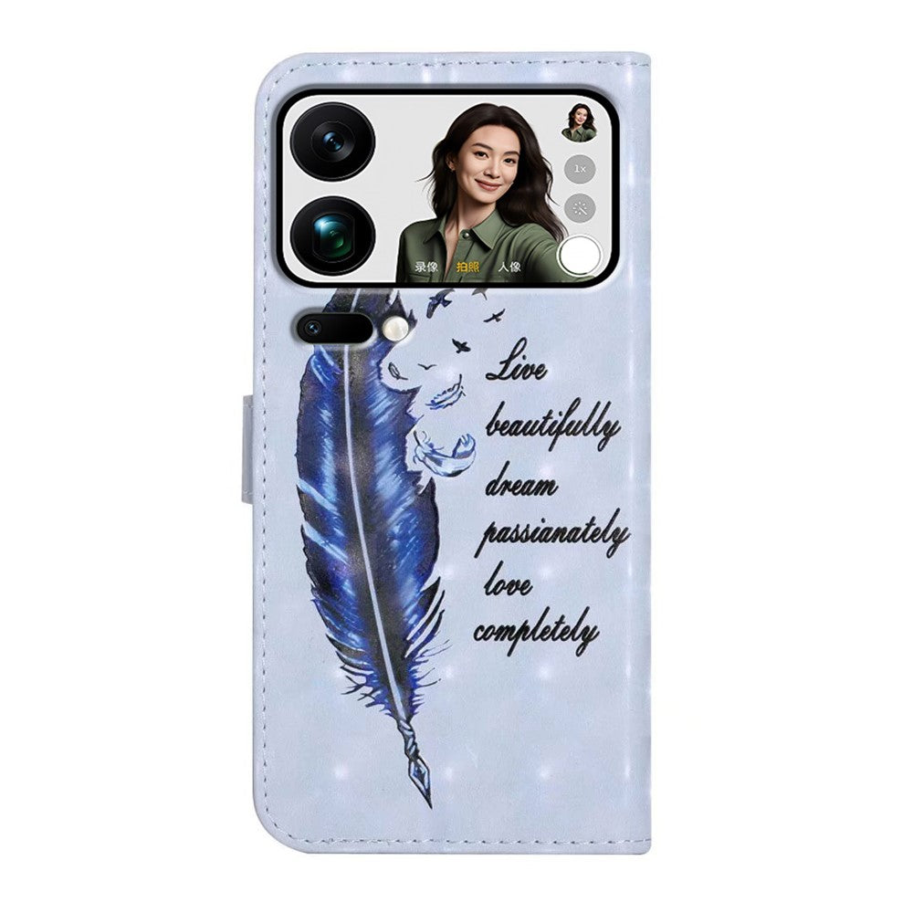 Phone Case For Xiaomi 17 Pro Max 3D Creative Pattern PU Leather Stand Cover - Blue Feather