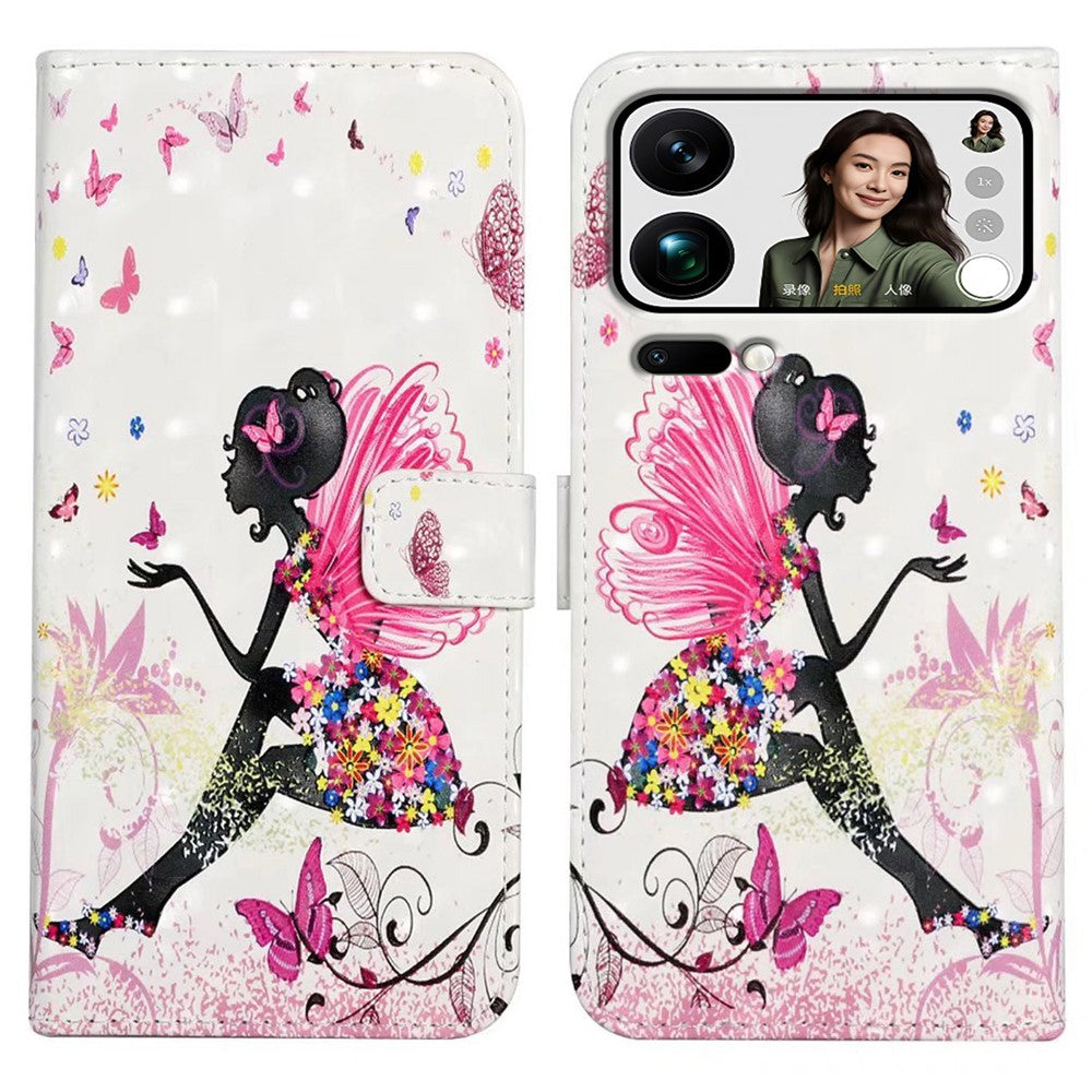 Phone Case For Xiaomi 17 Pro Max 3D Creative Pattern PU Leather Stand Cover - Girl