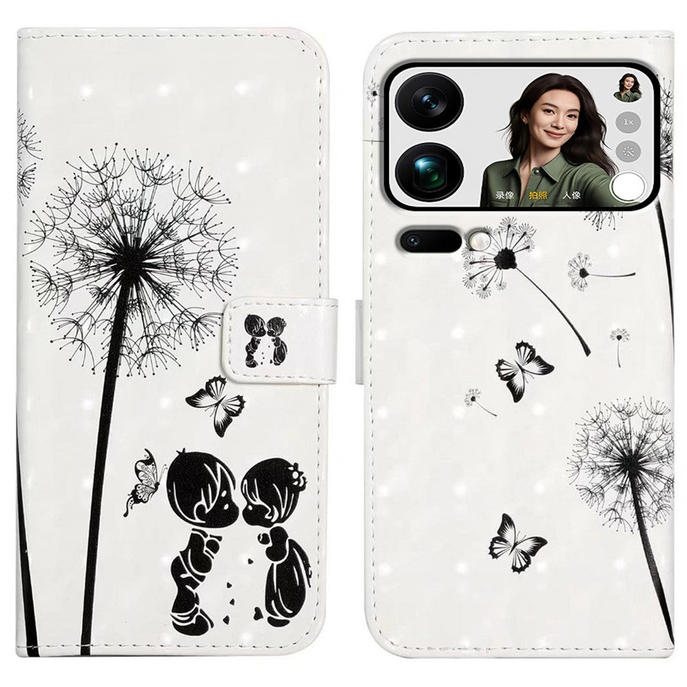 Phone Case For Xiaomi 17 Pro Max 3D Creative Pattern PU Leather Stand Cover - Kids and Dandelion