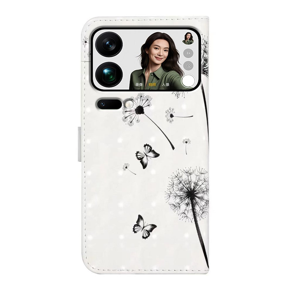 Phone Case For Xiaomi 17 Pro Max 3D Creative Pattern PU Leather Stand Cover - Kids and Dandelion