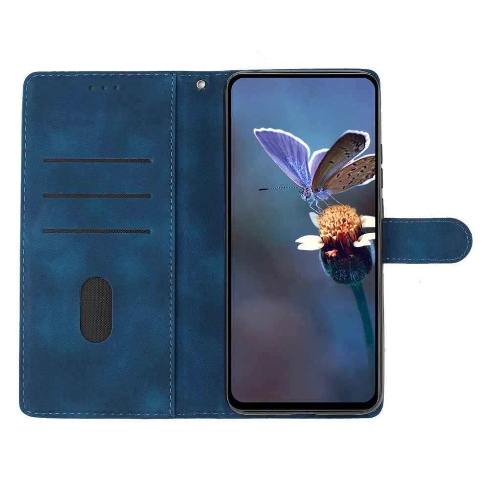 Leather Case For Xiaomi 17 Pro Imprinted Flower Phone Cover with Wrist Strap - Blue
