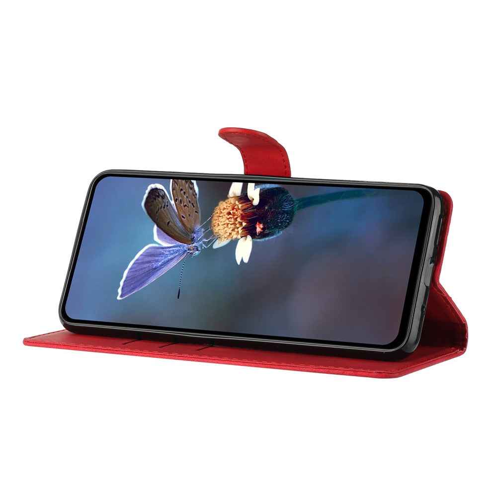 Leather Case For Xiaomi 17 Pro Imprinted Flower Phone Cover with Wrist Strap - Red