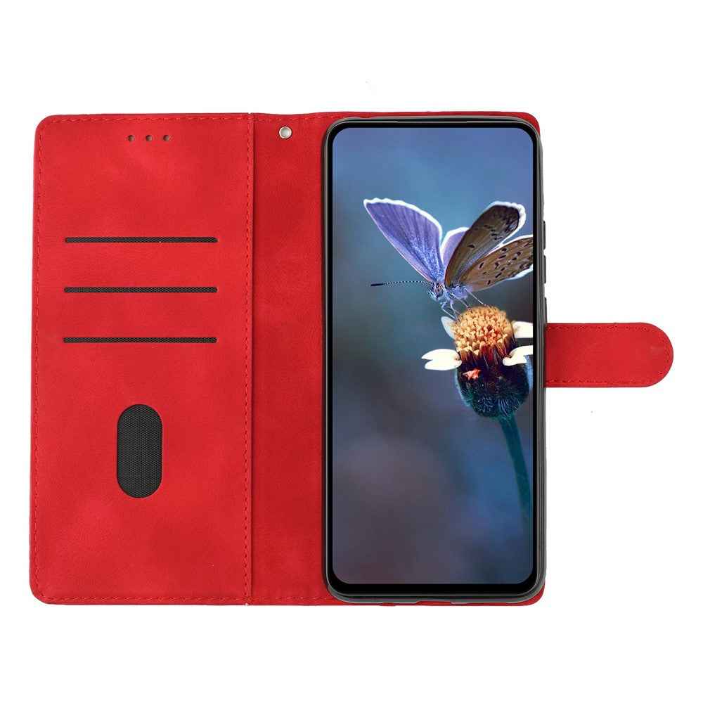 Leather Case For Xiaomi 17 Pro Imprinted Flower Phone Cover with Wrist Strap - Red