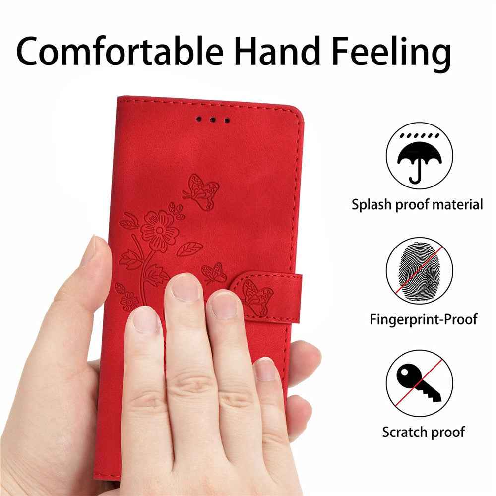 Leather Case For Xiaomi 17 Pro Imprinted Flower Phone Cover with Wrist Strap - Red
