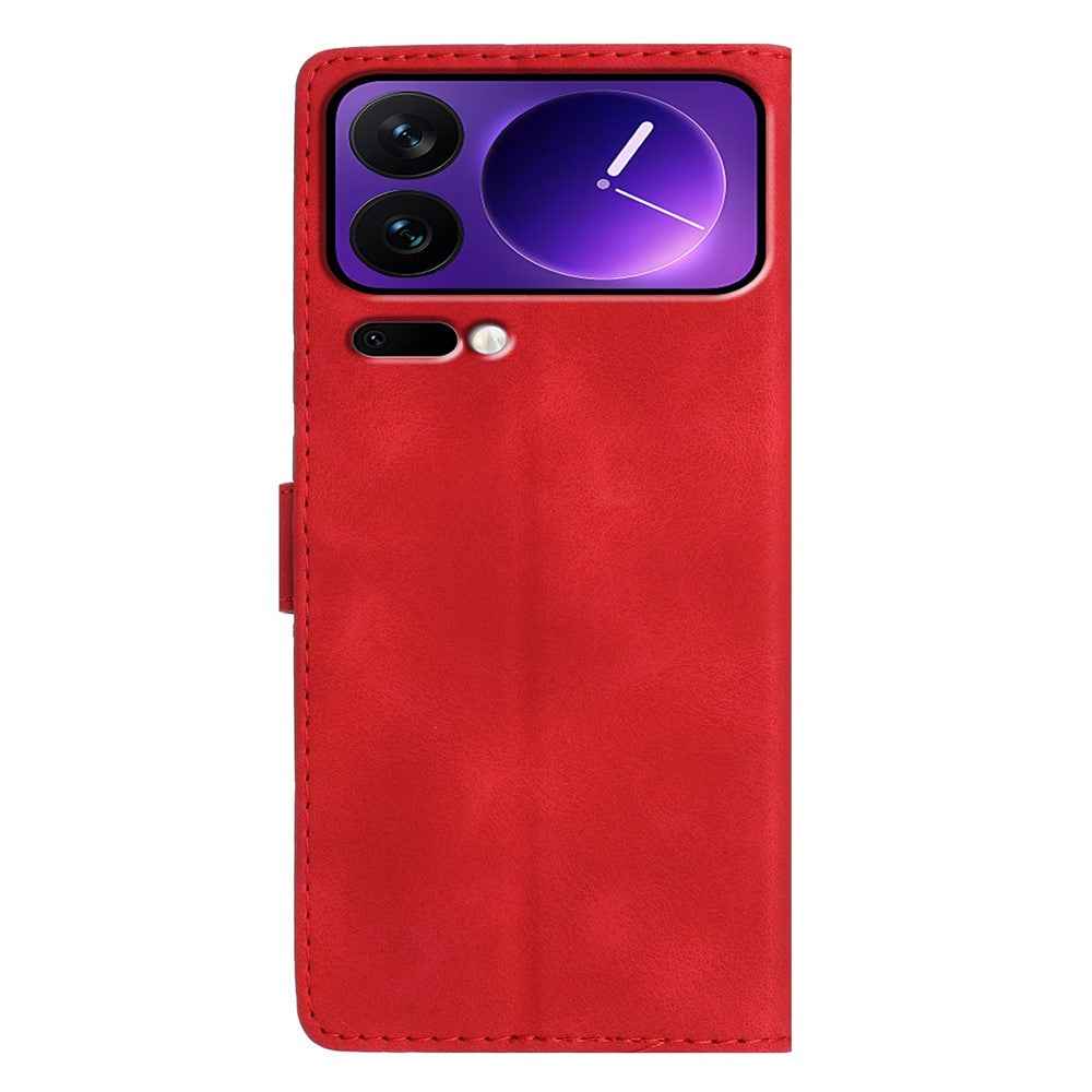 Leather Case For Xiaomi 17 Pro Imprinted Flower Phone Cover with Wrist Strap - Red