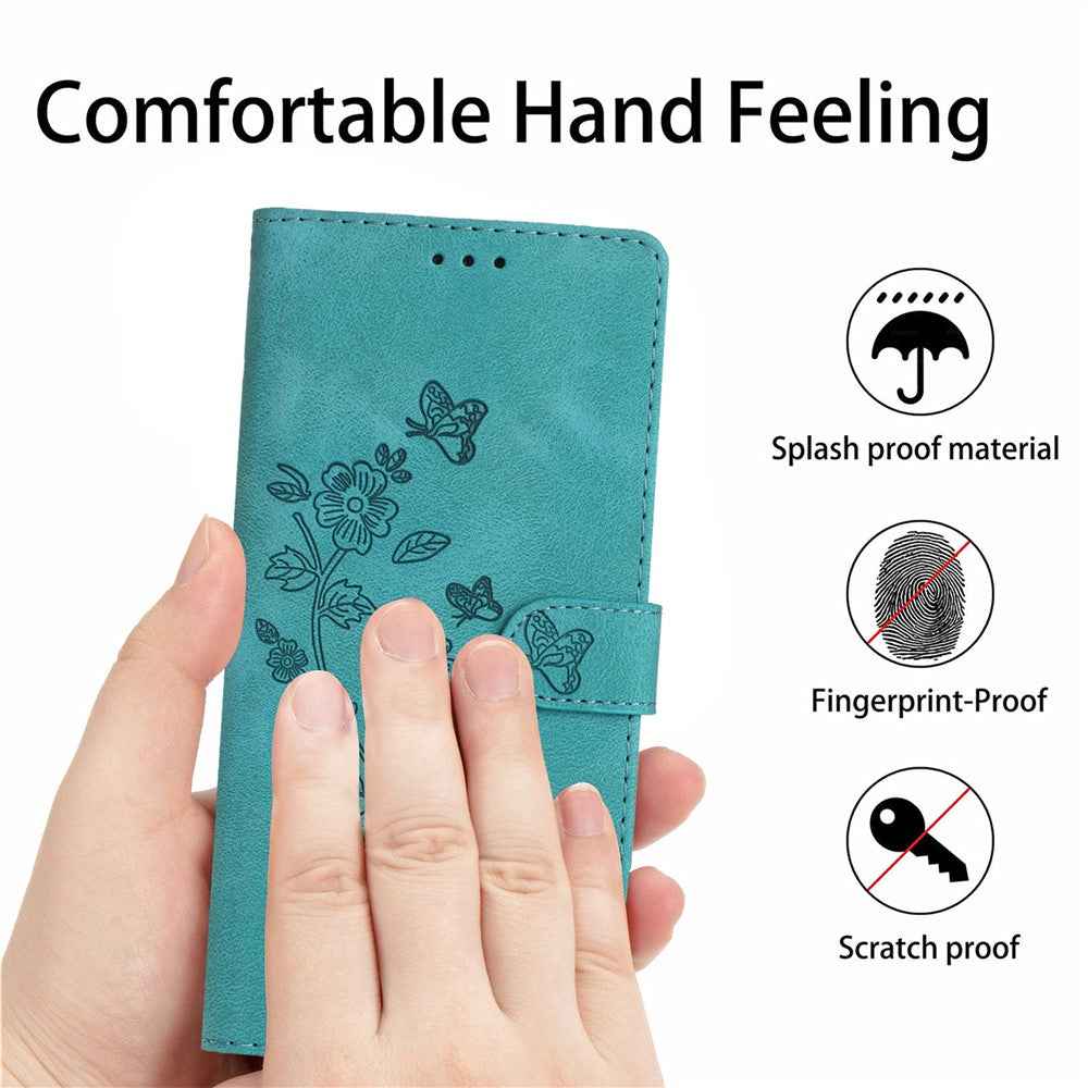 Leather Case For Xiaomi 17 Pro Imprinted Flower Phone Cover with Wrist Strap - Green