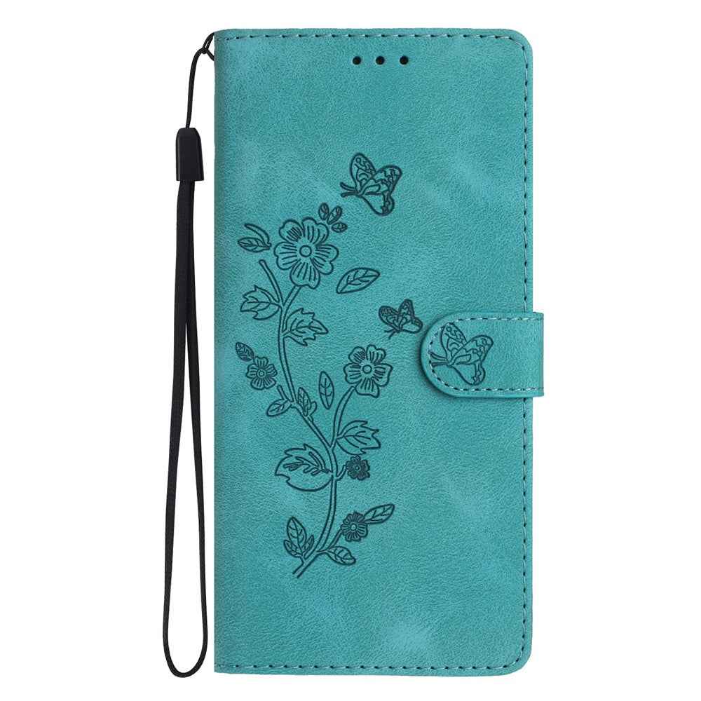 Leather Case For Xiaomi 17 Pro Imprinted Flower Phone Cover with Wrist Strap - Green